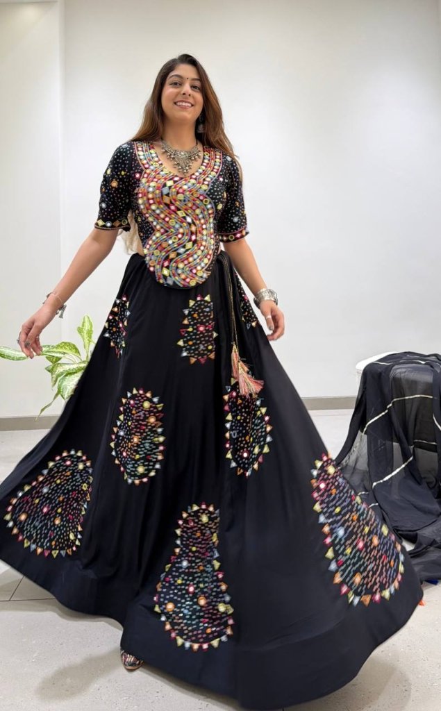 Premium Black Multicolour Mirror Work Designer Lehenga Choli