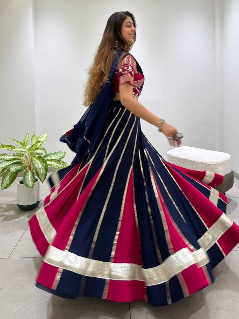 Royal Navy Blue & Magenta Designer Lehenga Choli with Golden Border