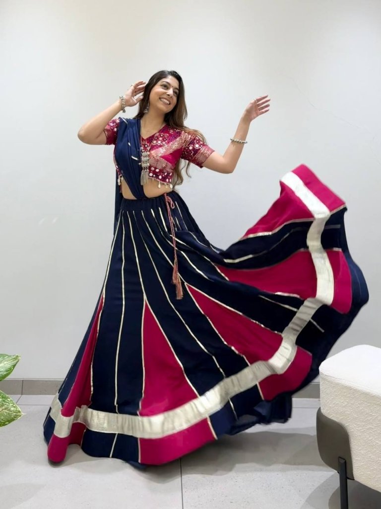 Royal Navy Blue & Magenta Designer Lehenga Choli with Golden Border