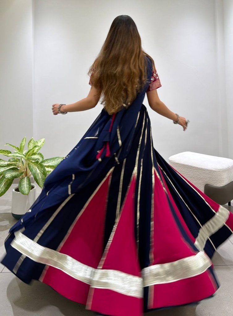 Royal Navy Blue & Magenta Designer Lehenga Choli with Golden Border