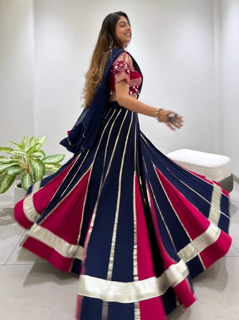 Royal Navy Blue & Magenta Designer Lehenga Choli with Golden Border