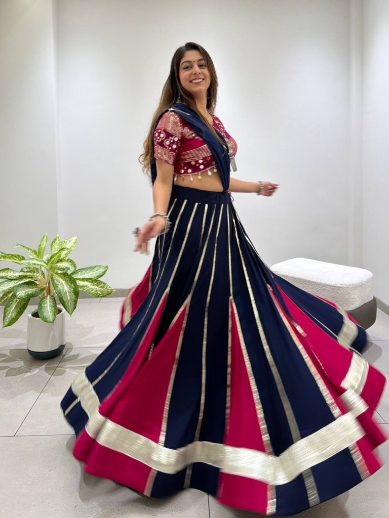 Royal Navy Blue & Magenta Designer Lehenga Choli with Golden Border