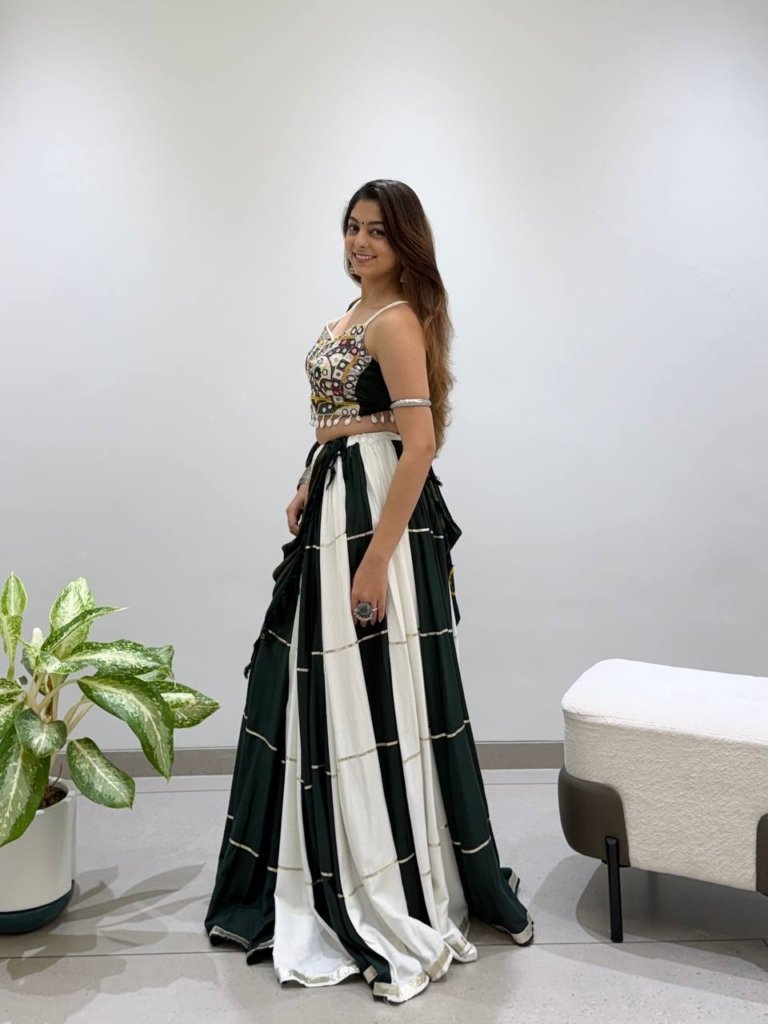 Royal Bottle Green & Ivory Mirror Work Designer Lehenga Choli