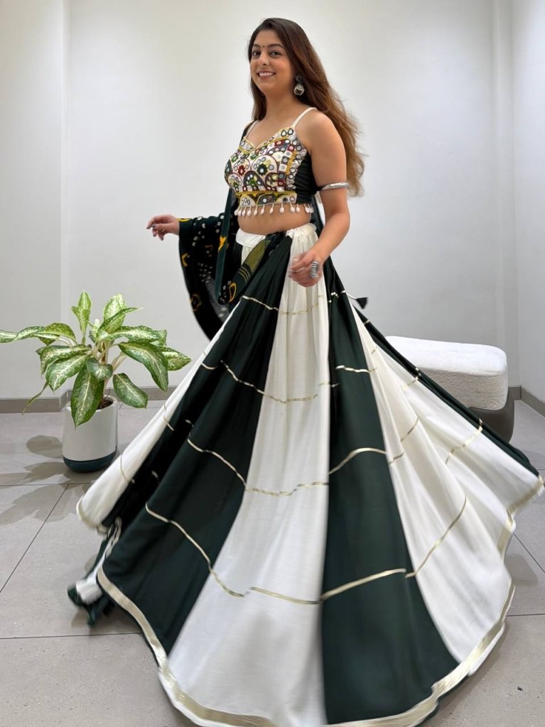 Royal Bottle Green & Ivory Mirror Work Designer Lehenga Choli