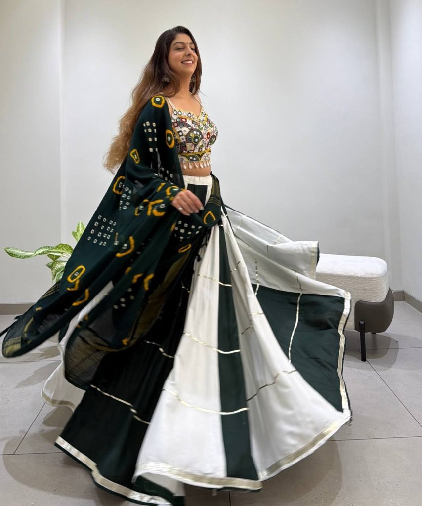 Royal Bottle Green & Ivory Mirror Work Designer Lehenga Choli
