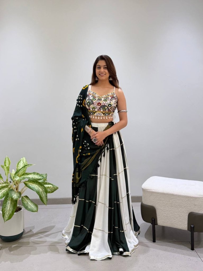 Royal Bottle Green & Ivory Mirror Work Designer Lehenga Choli