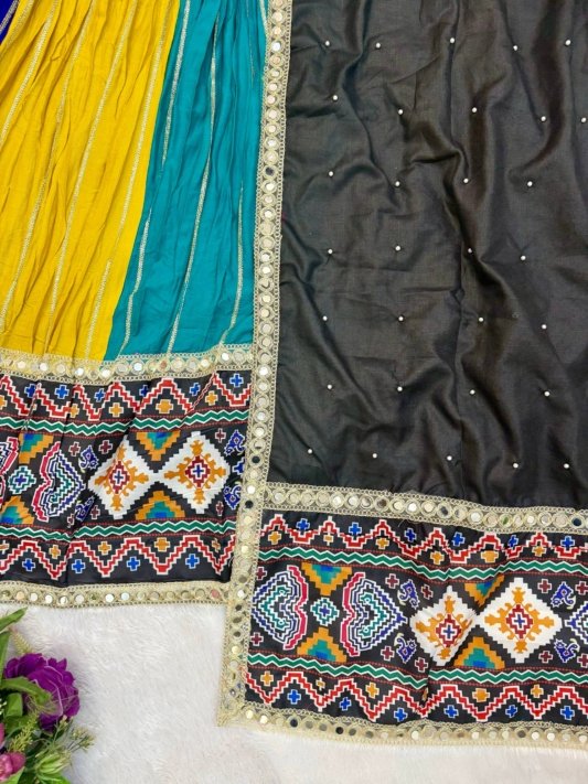 Premium Multicolor Mirror Work Designer Lehenga Choli with Black Dupatta