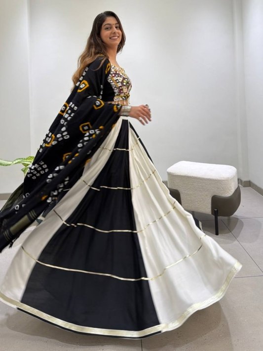 Black & White Mirror Work Embroidered Designer Lehenga Choli Set – view 16