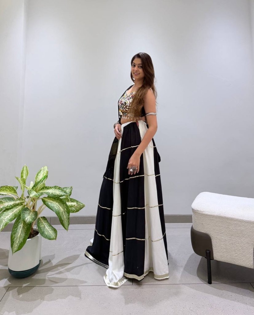 Black & White Mirror Work Embroidered Designer Lehenga Choli Set