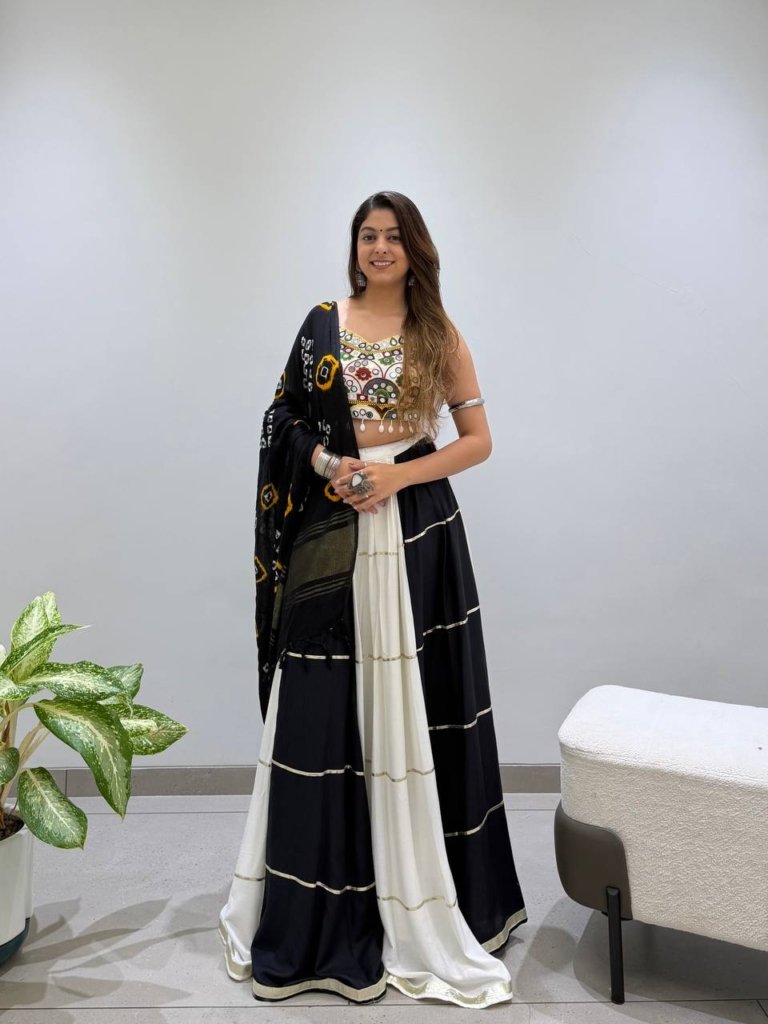 Black & White Mirror Work Embroidered Designer Lehenga Choli Set
