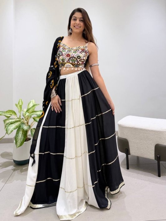 Black & White Mirror Work Embroidered Designer Lehenga Choli Set