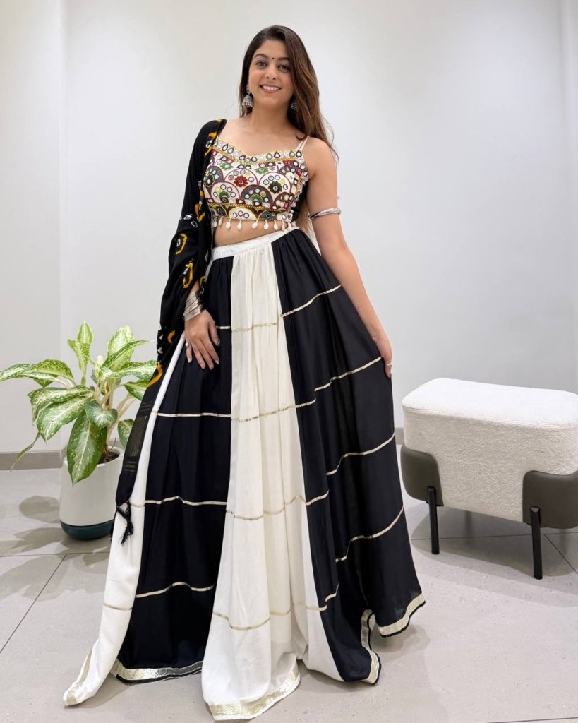 Black & White Mirror Work Embroidered Designer Lehenga Choli Set