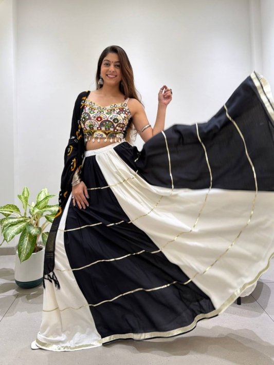 Black & White Mirror Work Embroidered Designer Lehenga Choli Set