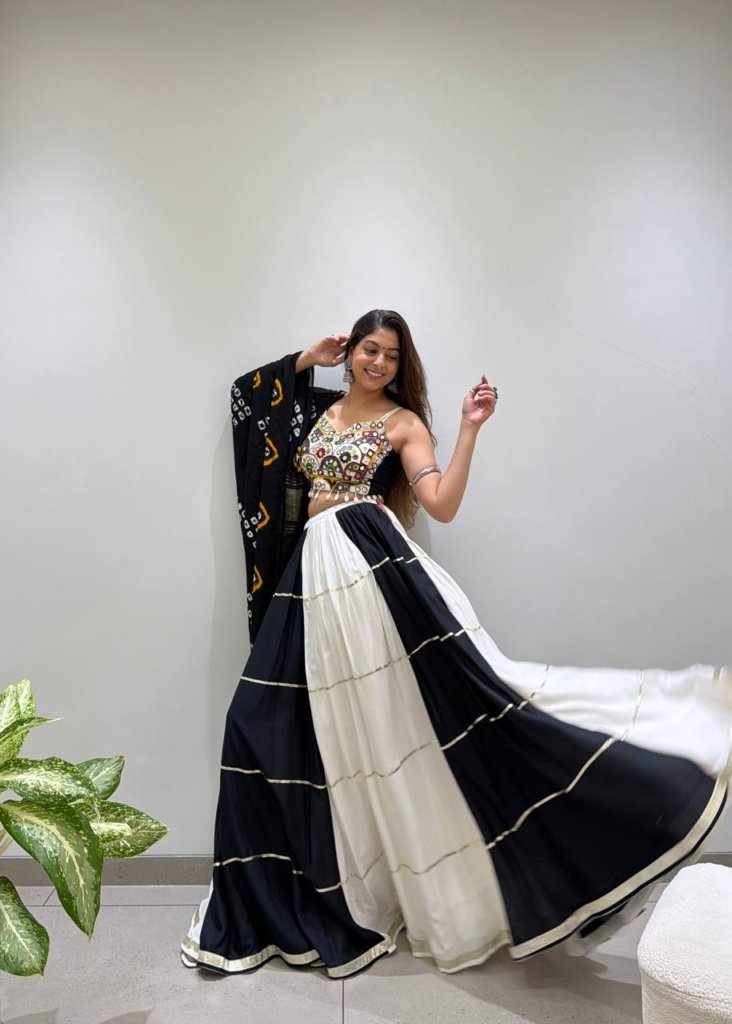 Black & White Mirror Work Embroidered Designer Lehenga Choli Set