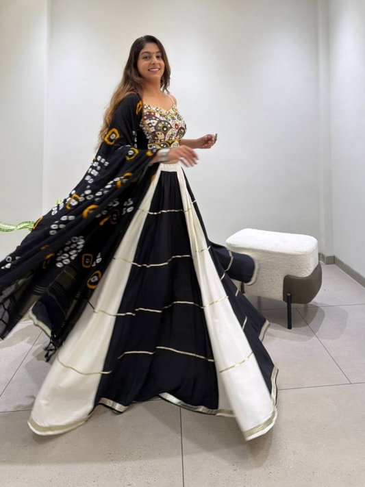 Black & White Mirror Work Embroidered Designer Lehenga Choli Set – view 13