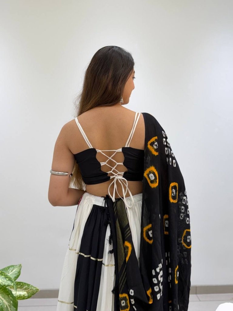 Black & White Mirror Work Embroidered Designer Lehenga Choli Set