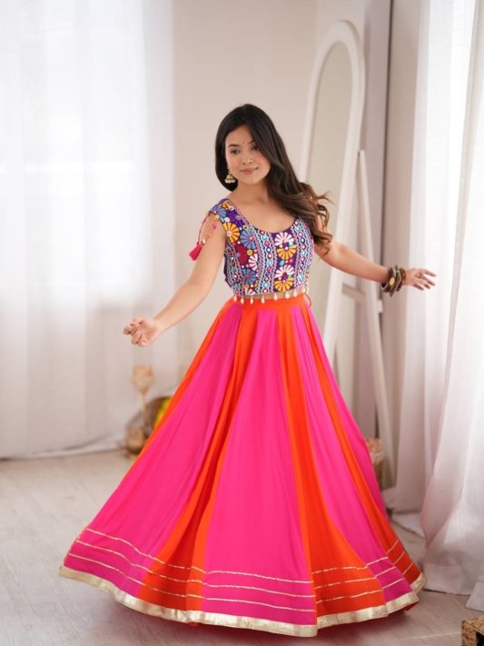 Vibrant Pink & Orange Bandhani Print Designer Lehenga Choli Set