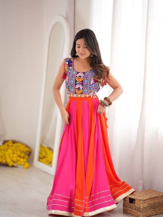 Vibrant Pink & Orange Bandhani Print Designer Lehenga Choli Set