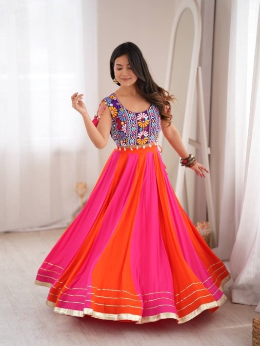 Vibrant Pink & Orange Bandhani Print Designer Lehenga Choli Set