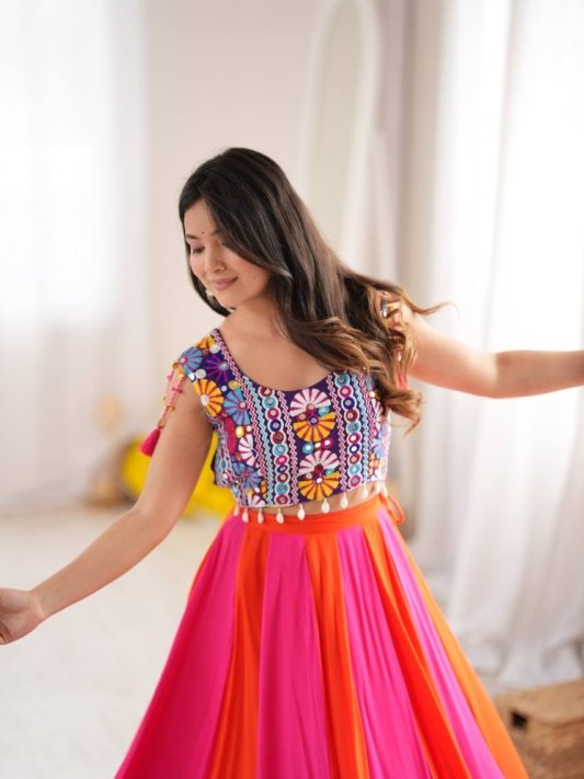 Vibrant Pink & Orange Bandhani Print Designer Lehenga Choli Set