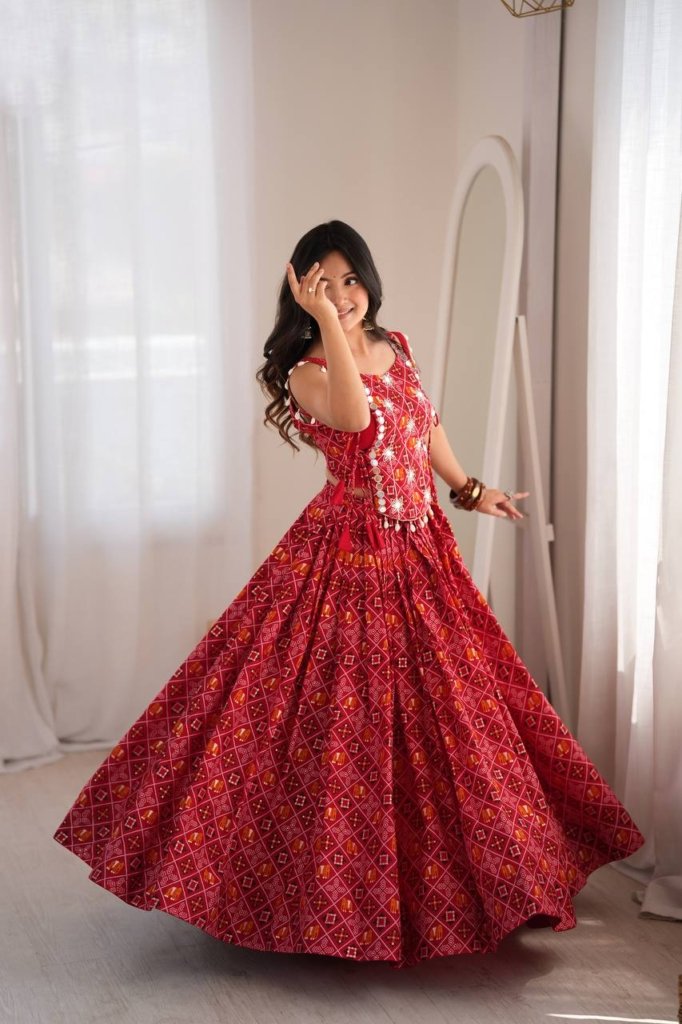 Rajwadi Red Bandhani Embellished Chaniya Choli