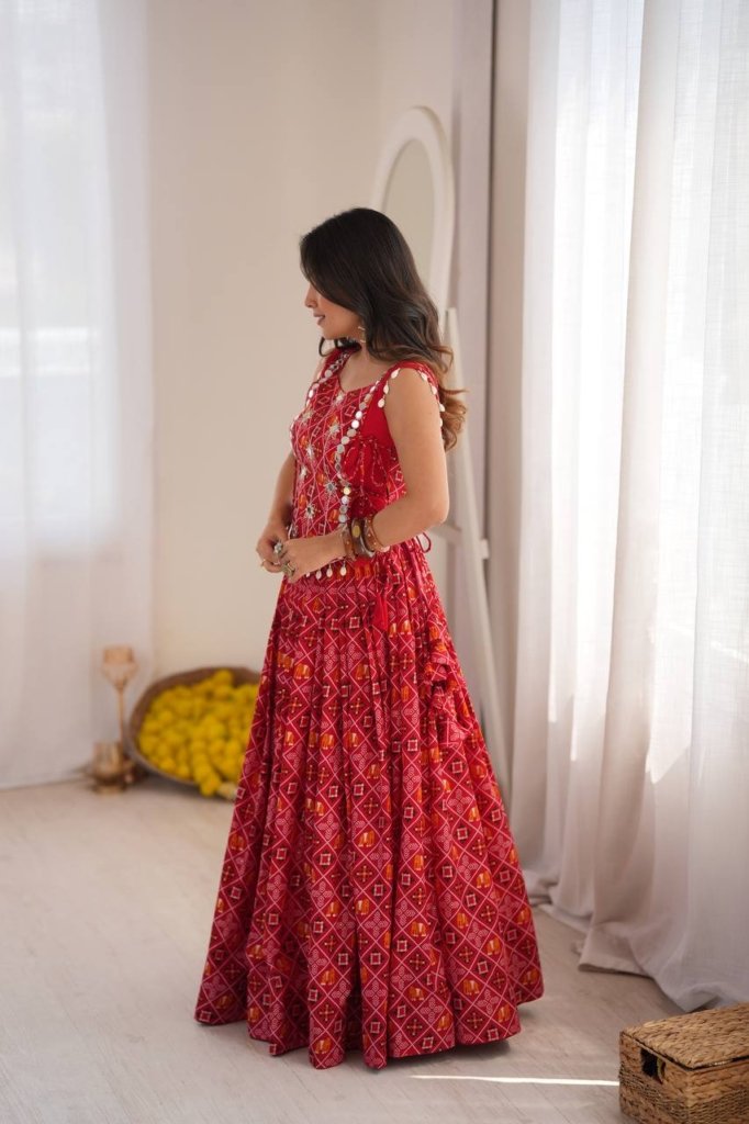 Rajwadi Red Bandhani Embellished Chaniya Choli