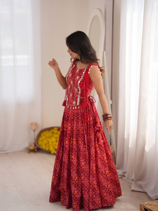 Rajwadi Red Bandhani Embellished Chaniya Choli – view 9