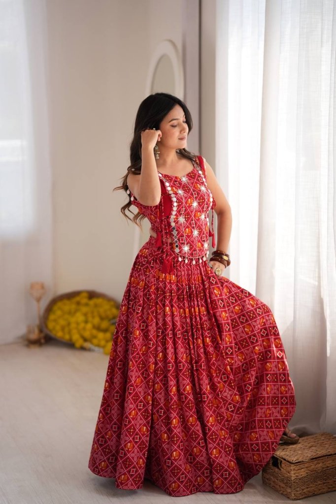 Rajwadi Red Bandhani Embellished Chaniya Choli