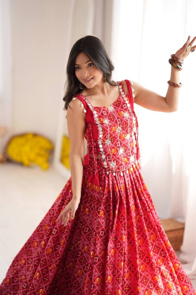 Rajwadi Red Bandhani Embellished Chaniya Choli