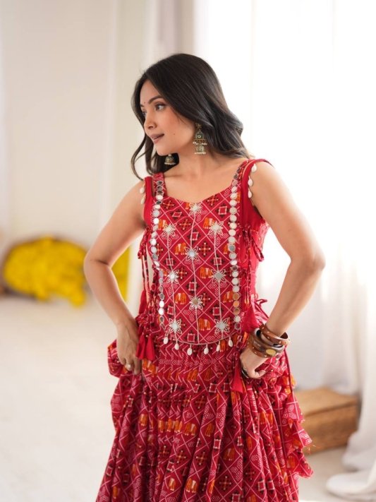 Rajwadi Red Bandhani Embellished Chaniya Choli