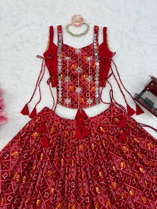 Rajwadi Red Bandhani Embellished Chaniya Choli – view 10