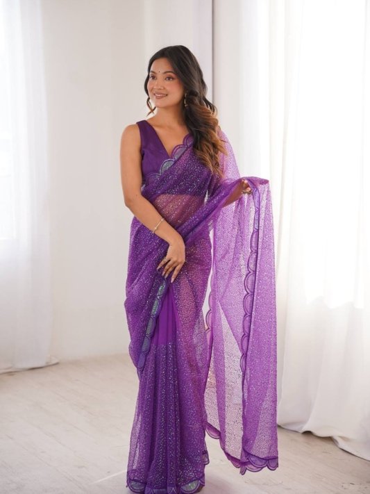 Majestic Purple Luxury Party Wear Saree – view 10