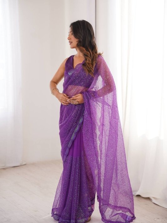 Majestic Purple Luxury Party Wear Saree – view 8