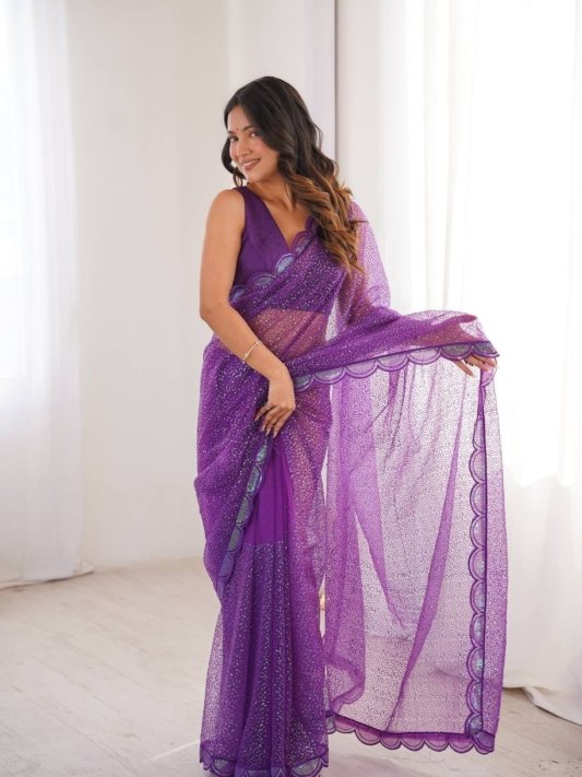 Majestic Purple Luxury Party Wear Saree – view 9