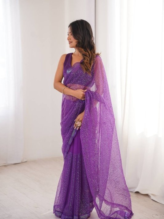 Majestic Purple Luxury Party Wear Saree – view 6