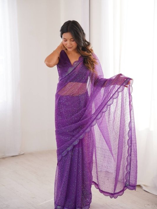 Majestic Purple Luxury Party Wear Saree – view 7