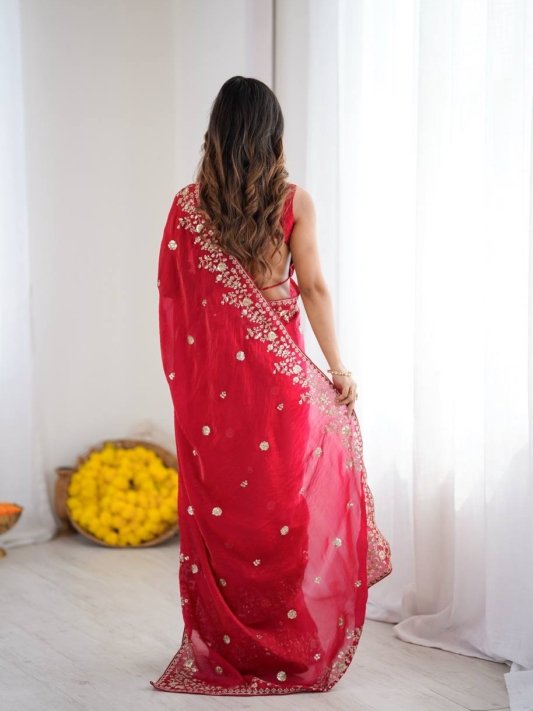 Crimson Royale Floral Work Party Wear Saree