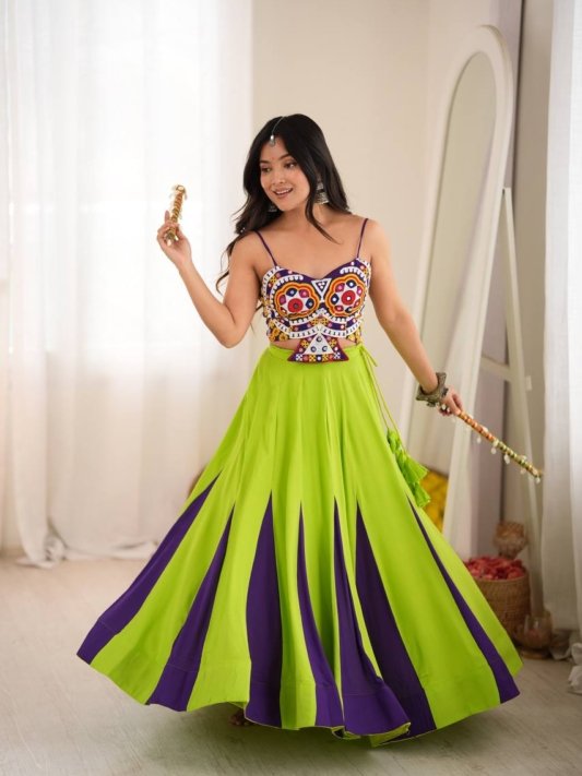 Navratri Best Green Purple combination chaniya choli