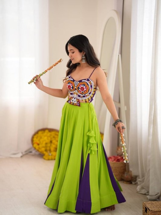 Navratri Best Green Purple combination chaniya choli – view 9