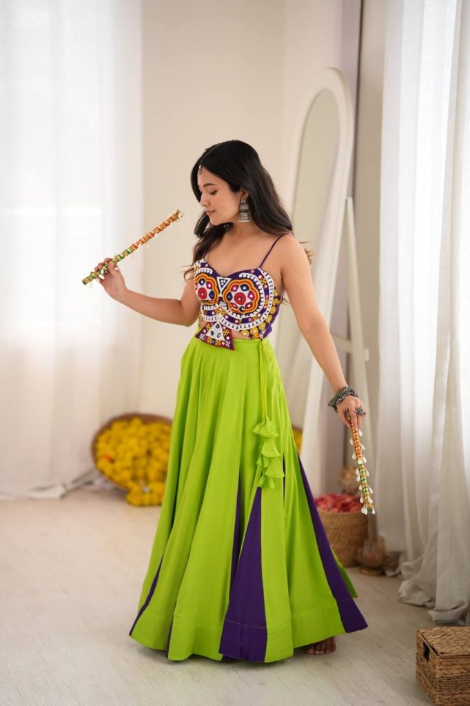 Navratri Best Green Purple combination chaniya choli