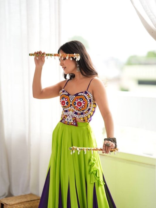 Navratri Best Green Purple combination chaniya choli – view 6