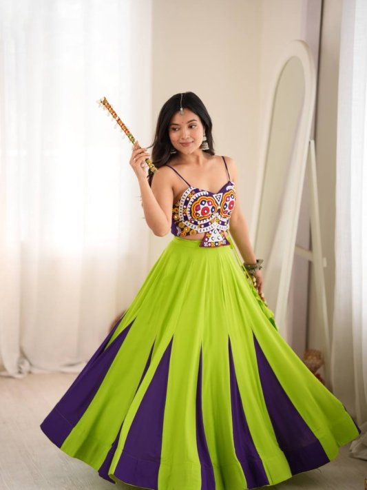Navratri Best Green Purple combination chaniya choli – view 7