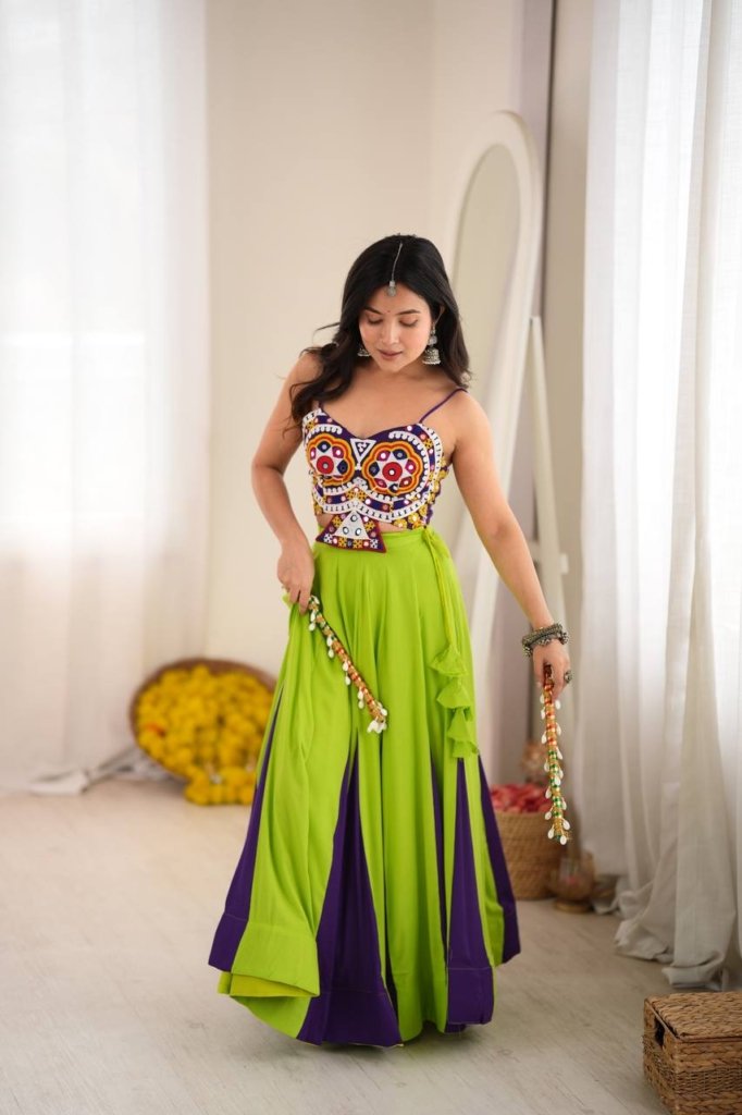 Navratri Best Green Purple combination chaniya choli