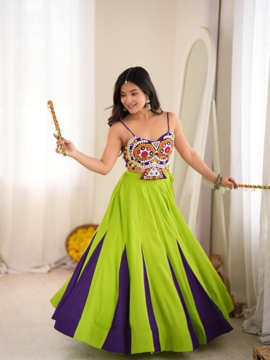 Navratri Best Green Purple combination chaniya choli