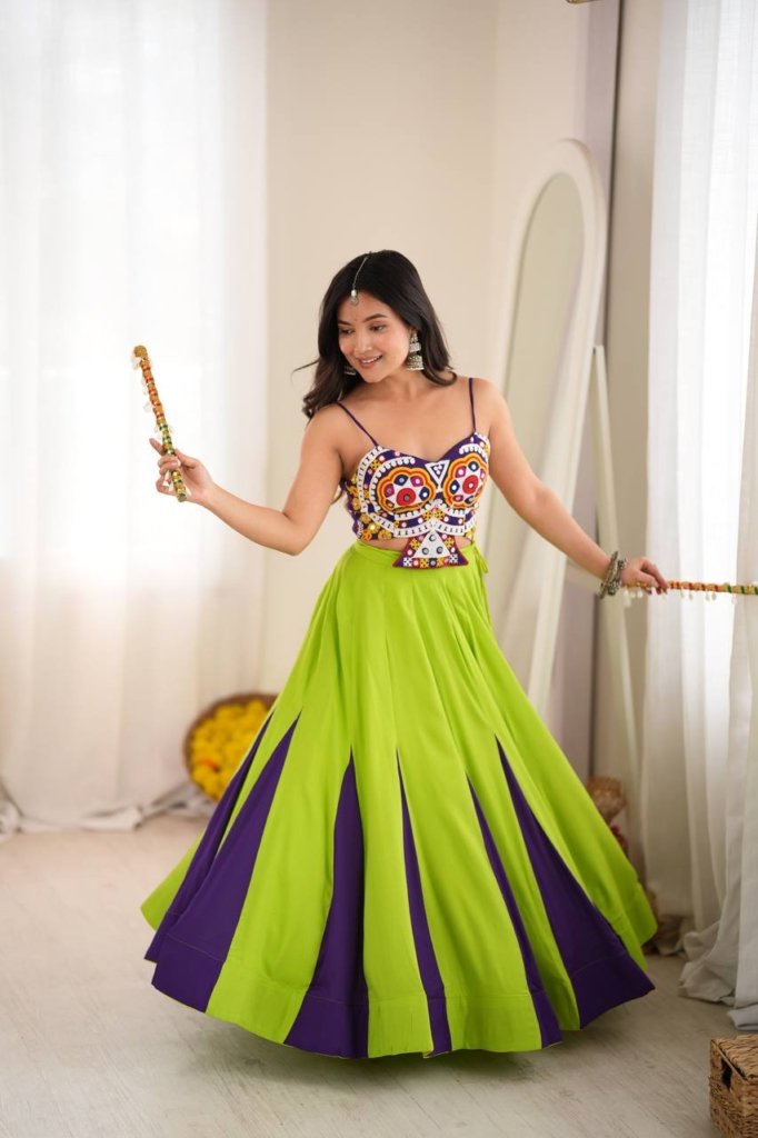 Navratri Best Green Purple combination chaniya choli
