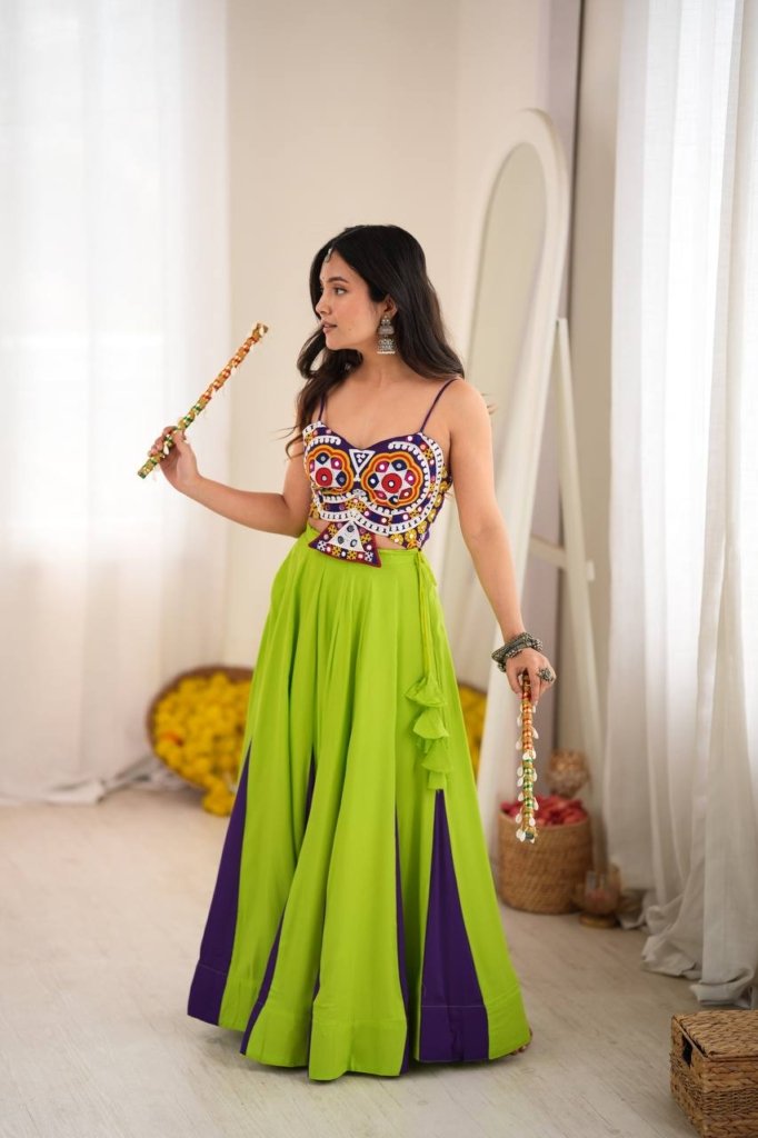 Navratri Best Green Purple combination chaniya choli