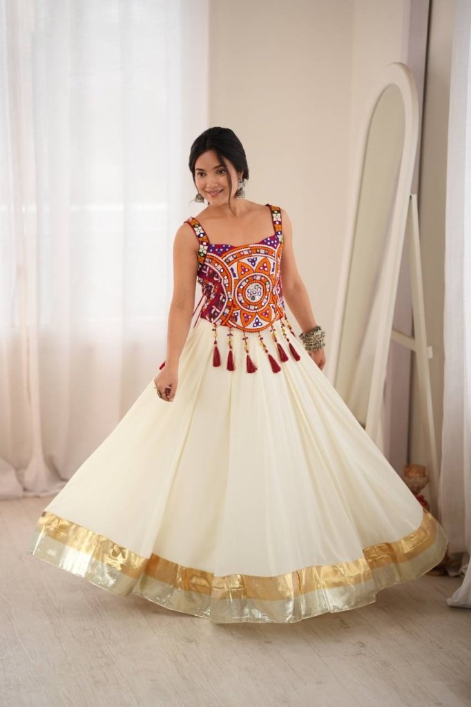 Navratri best Rajwadi Red colour chinya choli