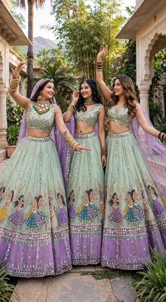 Pink Mirror Work Chaniya Choli