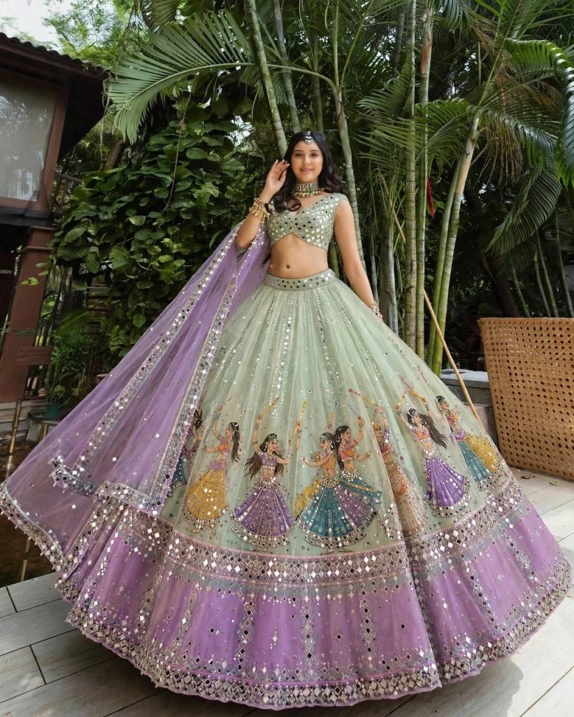 Pink Mirror Work Chaniya Choli