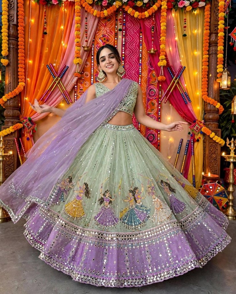 Pink Mirror Work Chaniya Choli